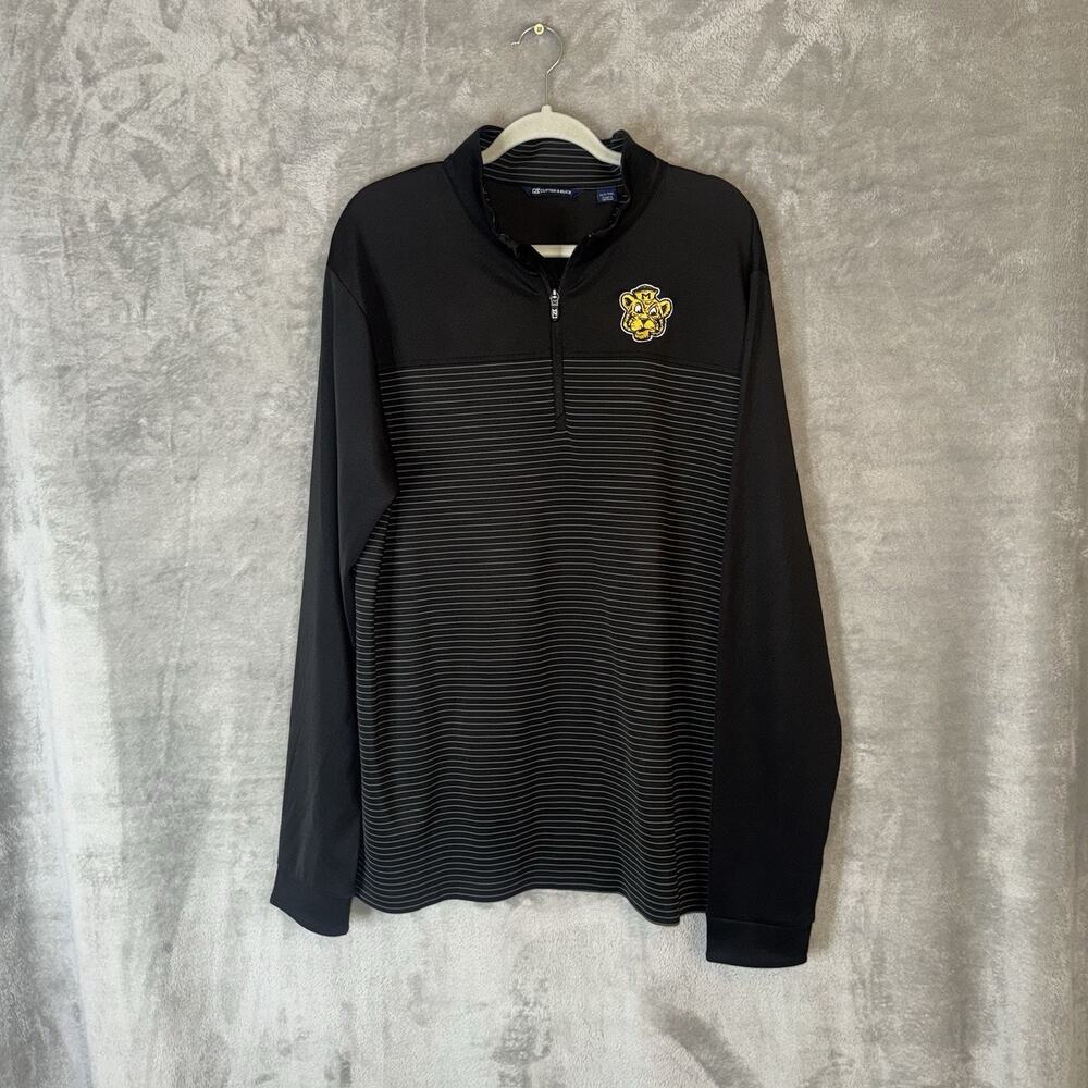 Cutter & Buck Mens Quarter Zip XL Tall Mizzou Retro Tiger Missouri Black Striped